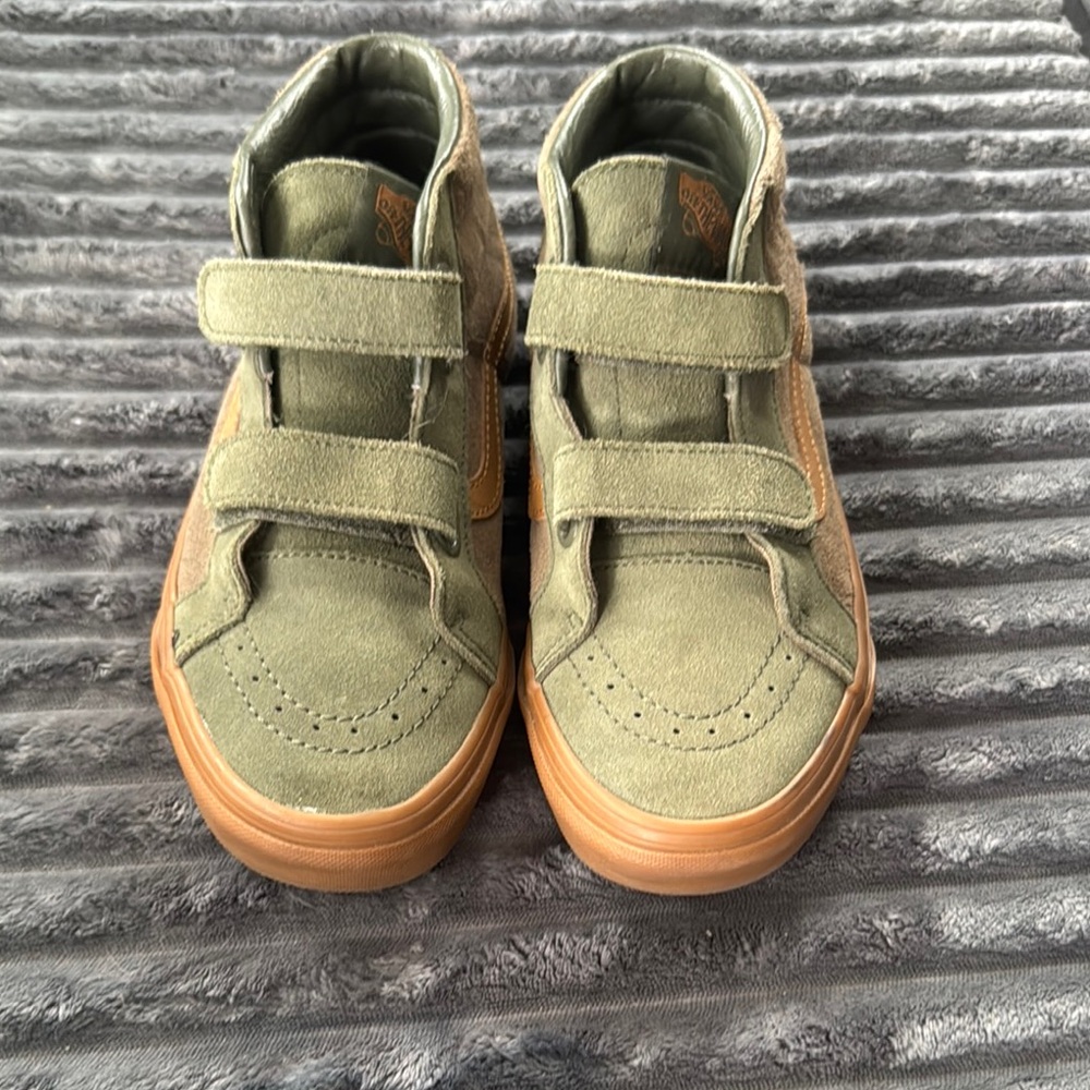 Vans Green and Brown High-Top Sneakers with Velcro Straps